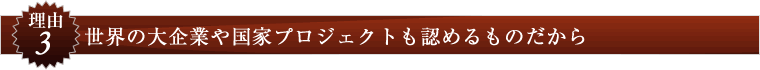 理由３：世界の大企業や国家プロジェクトも認めるものだから